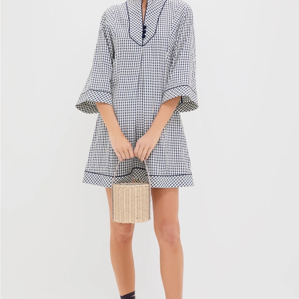 NWT Pomander Place Navy Windowpane Seersucker Indy Dress - Picture 2 of 7